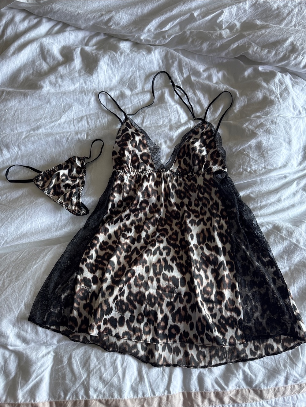 Victoria Secret Satin Leopard and Lace Sleep Set